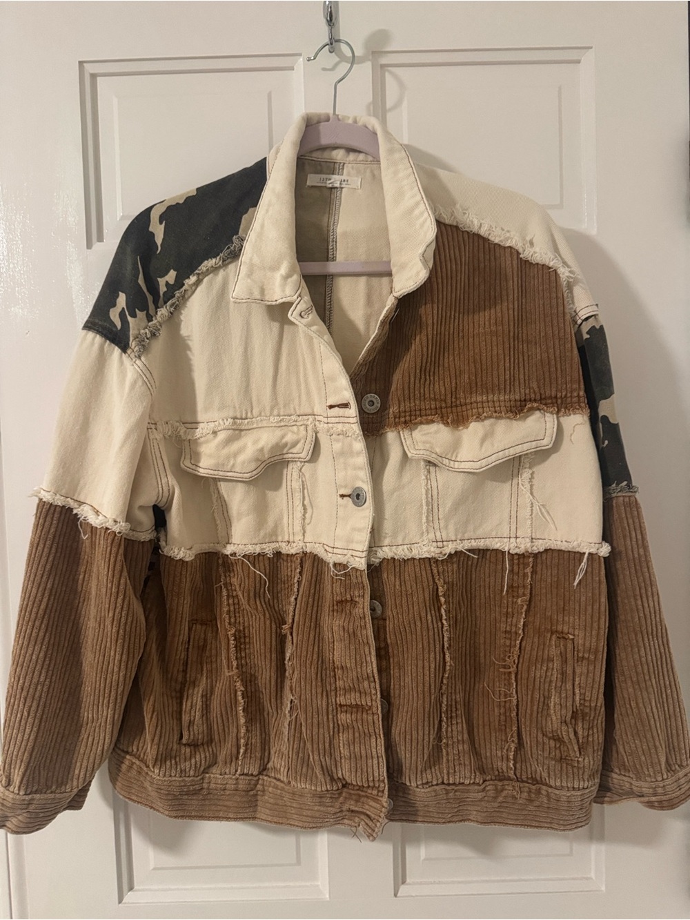 12th tribe Patchwork Corduroy and Canvas Jacket - Cream & Brown